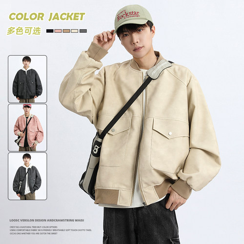 当潮马M-8XL新款大码加肥加大皮衣夹克男胖子美式街头外套JYD5817