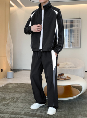当潮马春秋美式运动服套装男休闲潮牌跑步外套宽松夹克裤HTLB572
