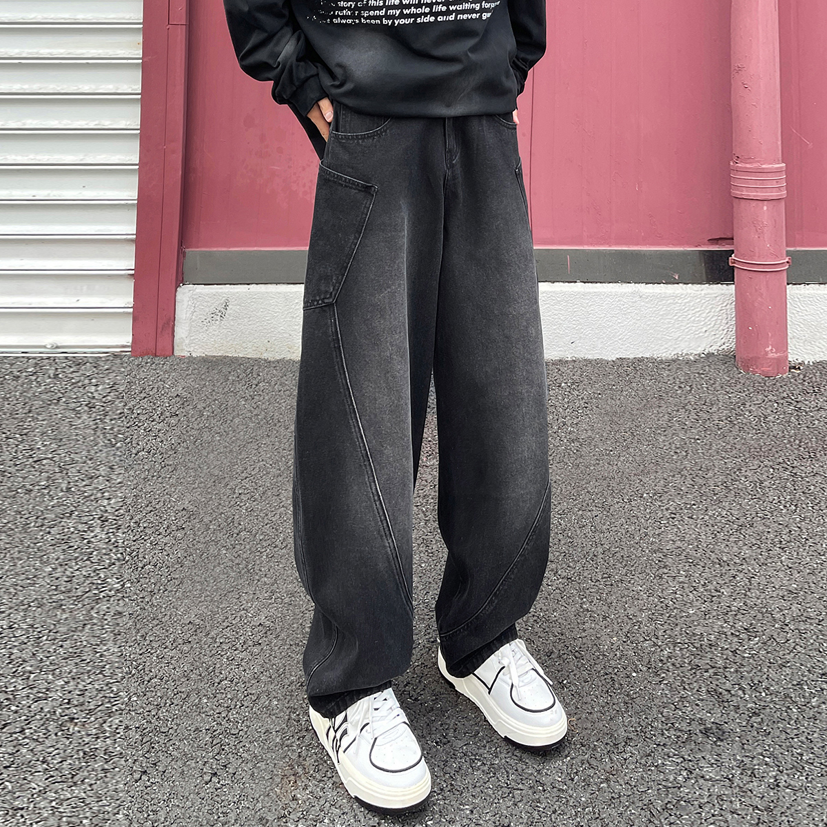 当潮马弯刀牛仔裤男女同款新款夏季潮牌宽松阔腿拖地裤子直筒G139