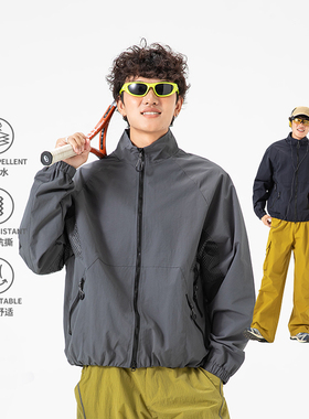 当潮马徒步拼接网纱透气立领夹克秋宽松防水耐磨外套IZEXX90553