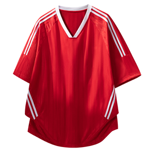 当潮马美式复古潮牌晾干运动蓝球衣机车服男V领T恤YJGF-YTX5003