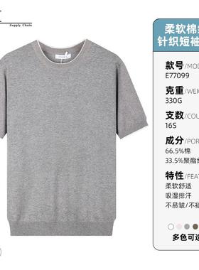 当潮马棉纱16针针织衫老钱风圆领短袖T恤纯色套头上衣潮YM-E77099
