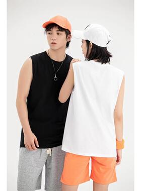 无袖背心夏季潮牌纯棉健身运动坎肩衣服打底白色短袖t恤