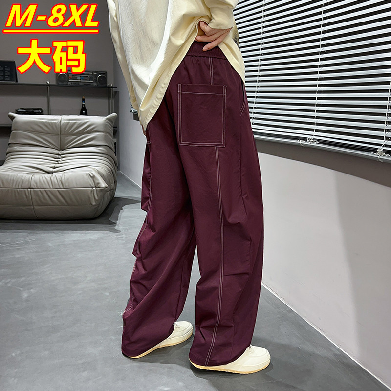 当潮马春秋大码复古褶皱弯刀裤休闲M-8XL小众款直筒阔腿裤YKK1903