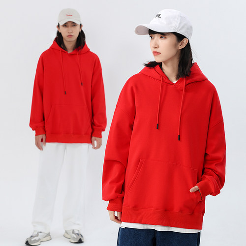 当潮马套头卫衣加绒落肩连帽口袋430克银狐绒青年外套宽松MRSM018