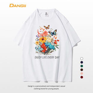 休闲潮牌上衣夏t纯棉 Dangii原创小众设计感正肩t恤女白色蝴蝶短袖