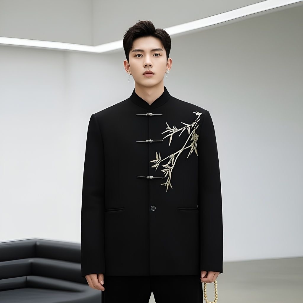 出租新中式国风刺绣垫肩外套毕业成人礼合唱演讲拍照班服中山唐装