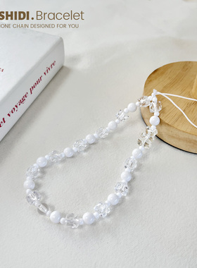 白色透明手机链挂绳串珠手腕挂链短款腕带牢固方块珍珠手链配件ccd相机U盘挂坠挂件甜酷女个性时尚潮牌壳