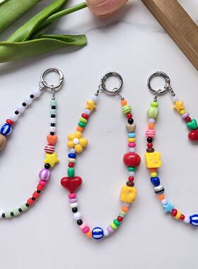 新款超好看小清新手机挂链多巴胺珠子颜色搭配百搭卡通玩偶潮趣通用小众手机ccd相机短款可手提挂手腕防丢链