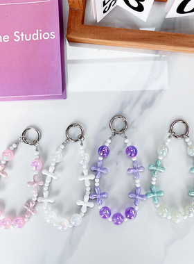 水晶手机链条挂件创意百搭水晶珠珠拼接手提手拎手腕链条绳diy珠珠链条短款便捷防摔防丢适用于壳ccd女