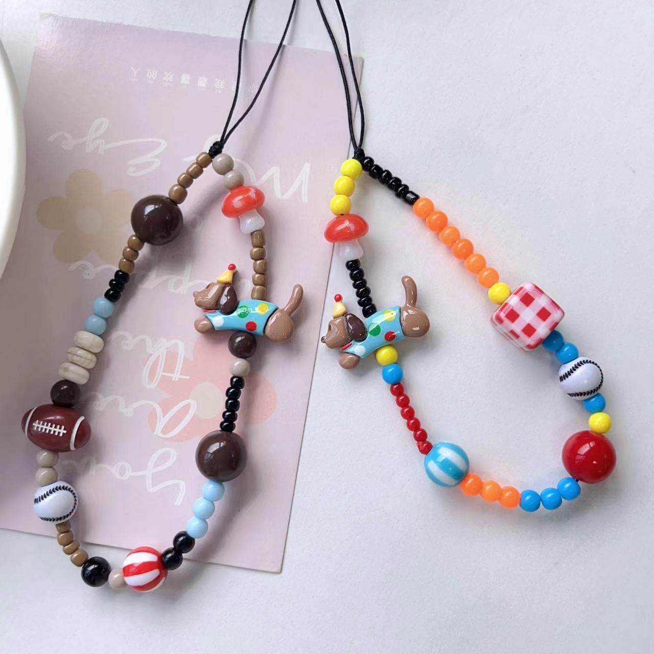 手工DIY挂绳卡通立体橄榄球腊肠狗百搭方格腊肠狗可手提挂手腕女款