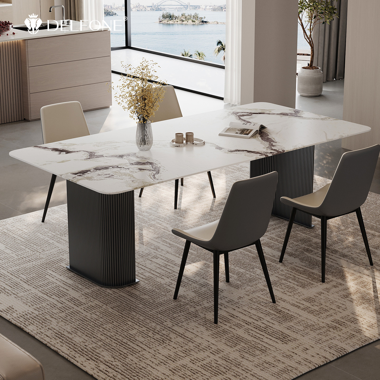 德利丰现代简约风岩板餐桌椅组合