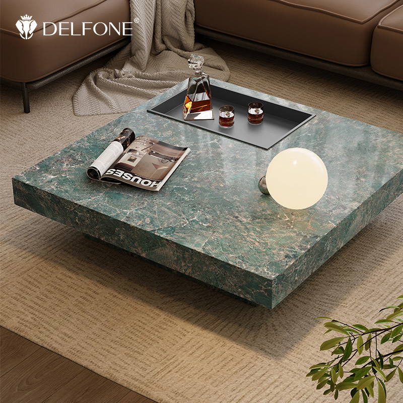 德利丰新款轻奢方形岩板茶几简约
