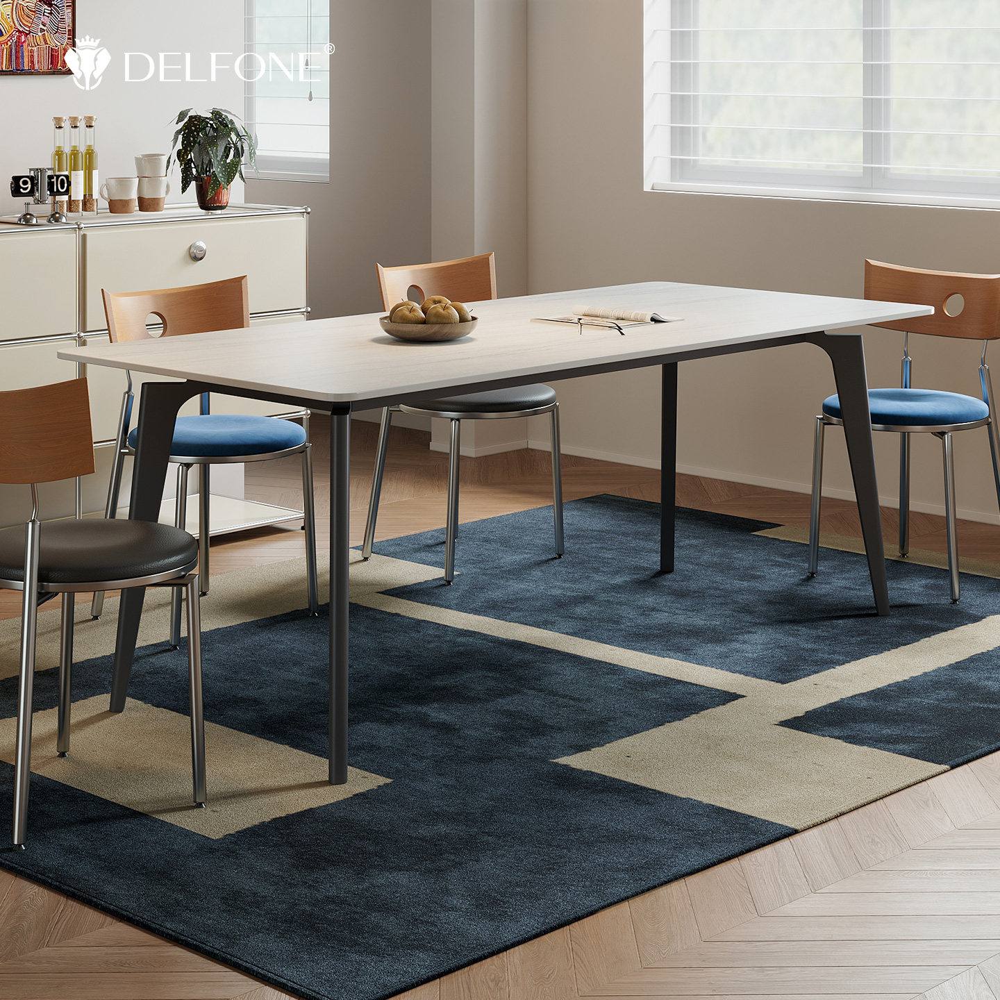 德利丰餐桌包豪斯中古风复古小户型长方形家用岩板餐桌椅全套饭桌,住宅家具,岩板餐桌,淘宝优惠券,粉丝福利购,淘宝优惠卷