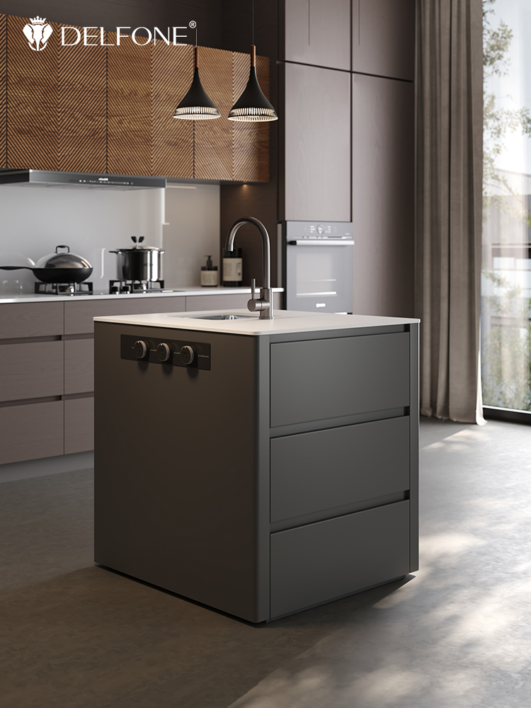 德利丰岩板岛台柜单独料理台开放式厨房高级带水槽中岛台餐桌一体