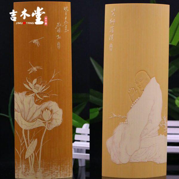 荷花竹刻青手工雕刻阴木雕艺术堂刻罗汉家竹定制杨吉臂搁留雕吉名