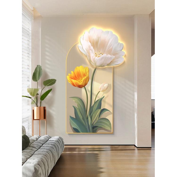 北欧ins风氛围灯挂画客厅入户玄关装饰画led带灯立体花卉走廊壁画图片