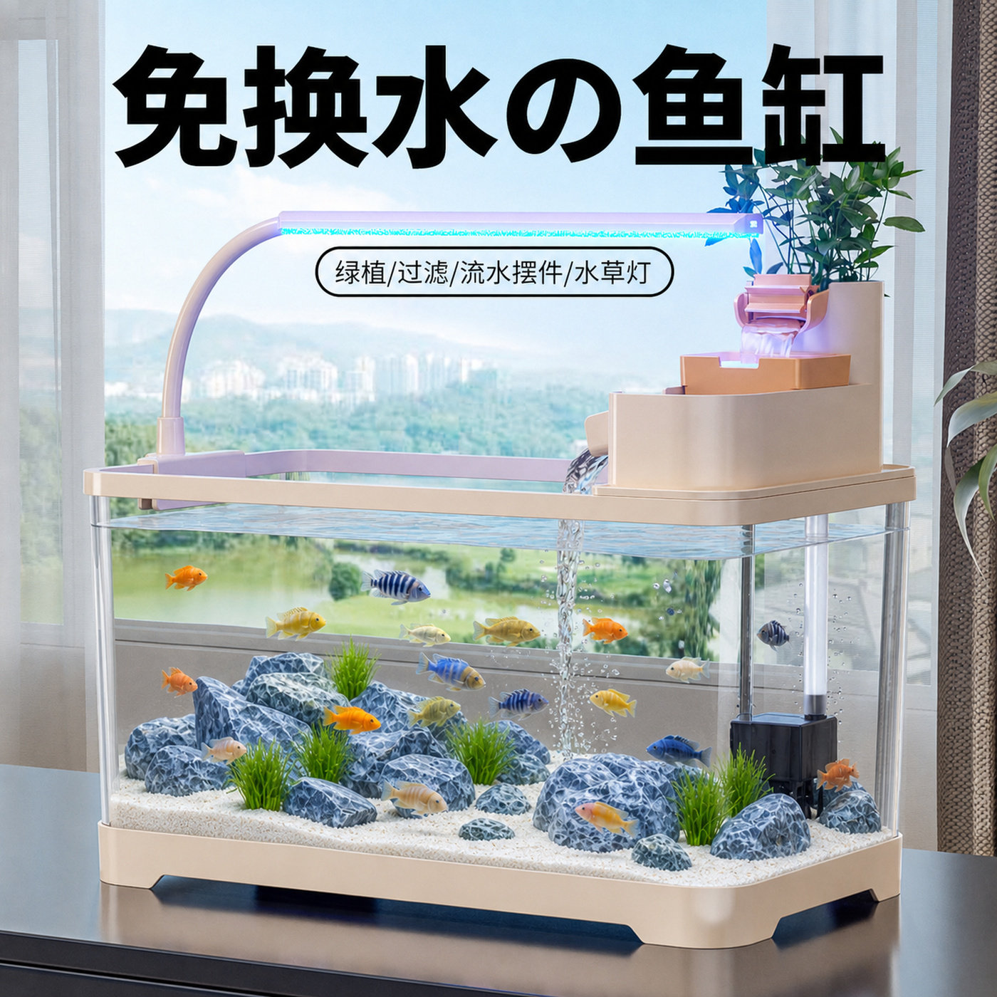 鱼缸2026新款过滤制氧一体机小型客厅生态造景全套桌面古法金鱼缸