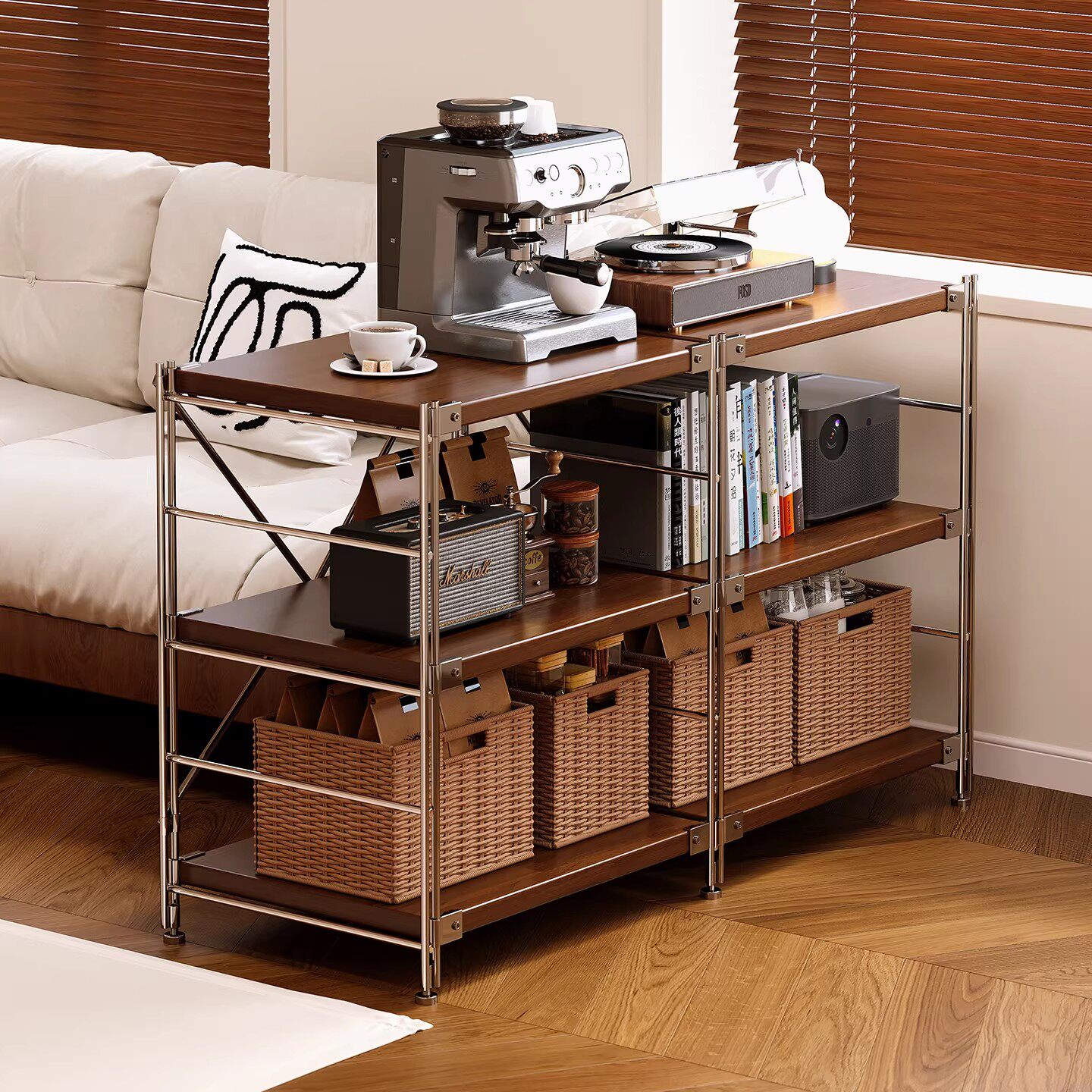 沙发边置物架落地矮柜储物柜客餐厅厨房收纳架子光轴咖啡柜展示架
