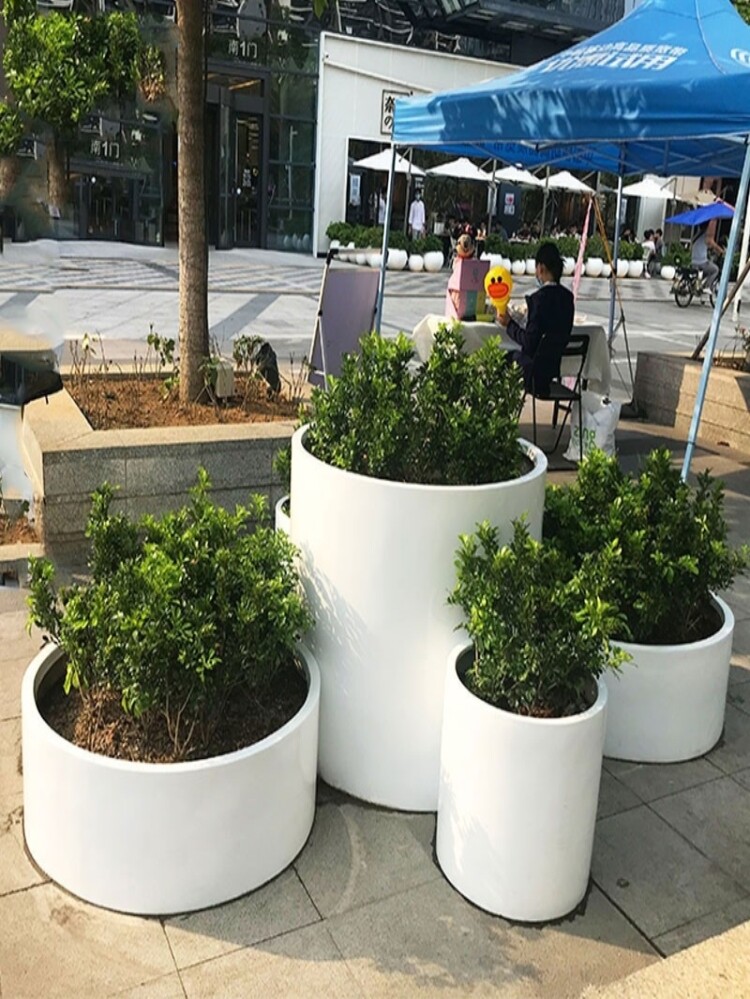 厂家直销花箱户外花坛金属简约花箱圆形户外铁艺圆形花盆奶茶吧