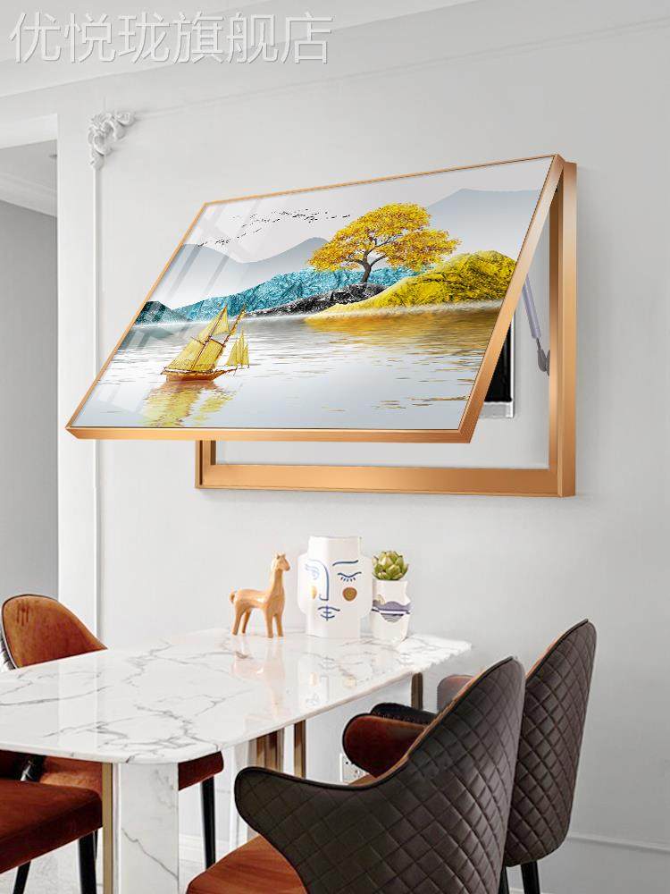 网红电表装饰画免打孔闸新中式山水餐厅箱遮O挡壁画客厅电开关盒,家居饰品,现代装饰画,淘宝优惠券,粉丝福利购,淘宝优惠卷