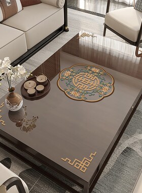 中式镂空软玻f璃茶几垫防水防油防烫客厅K餐桌垫免洗防尘家用桌布