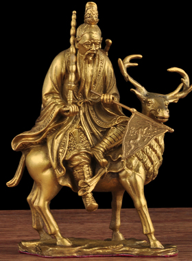 姜子牙摆件姜太公坐像铜像姜尚吕尚骑四J不像客厅店铺招财工艺品