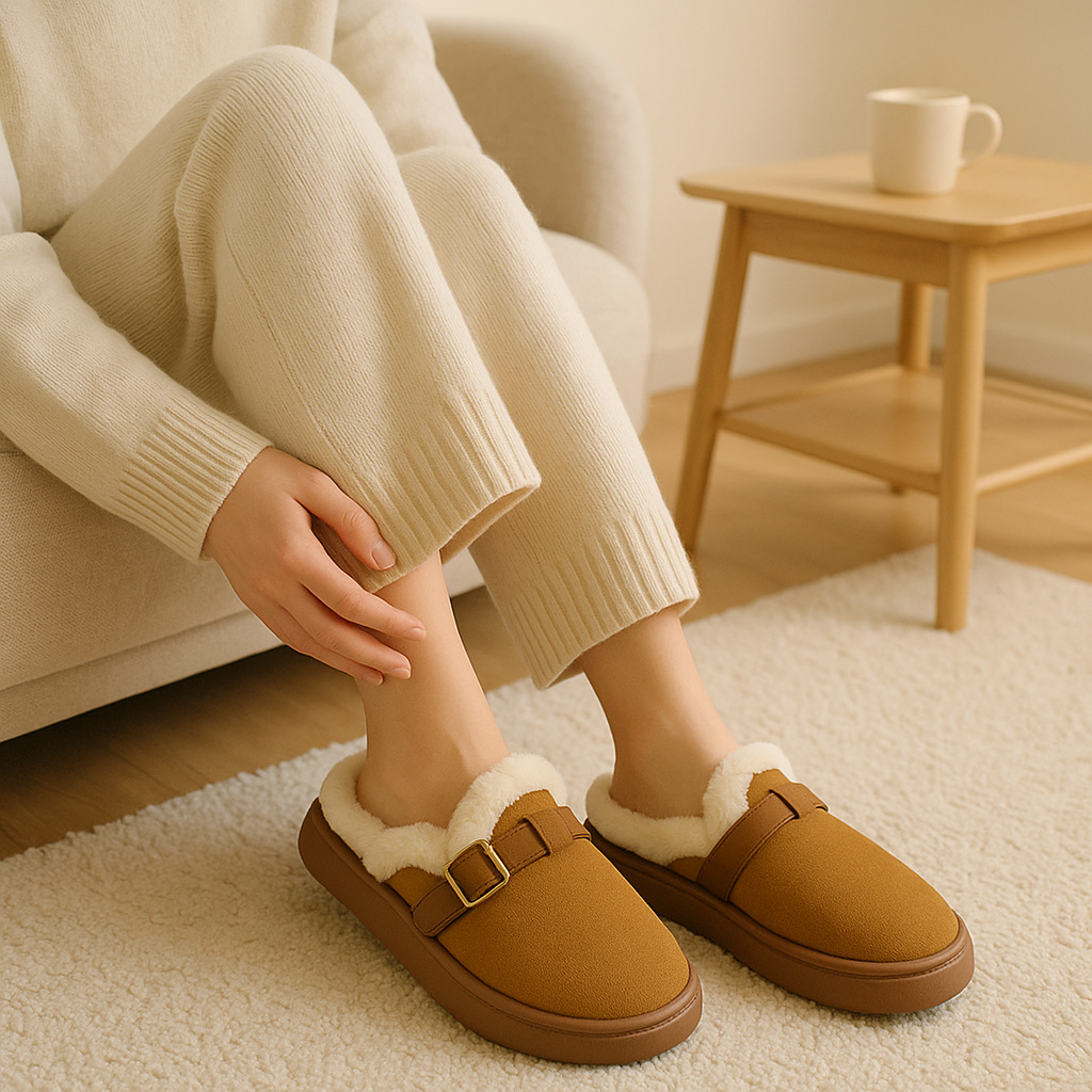 日本品质2025新款勃肯鞋女士秋冬季室内家居毛毛绒厚底保暖棉拖鞋