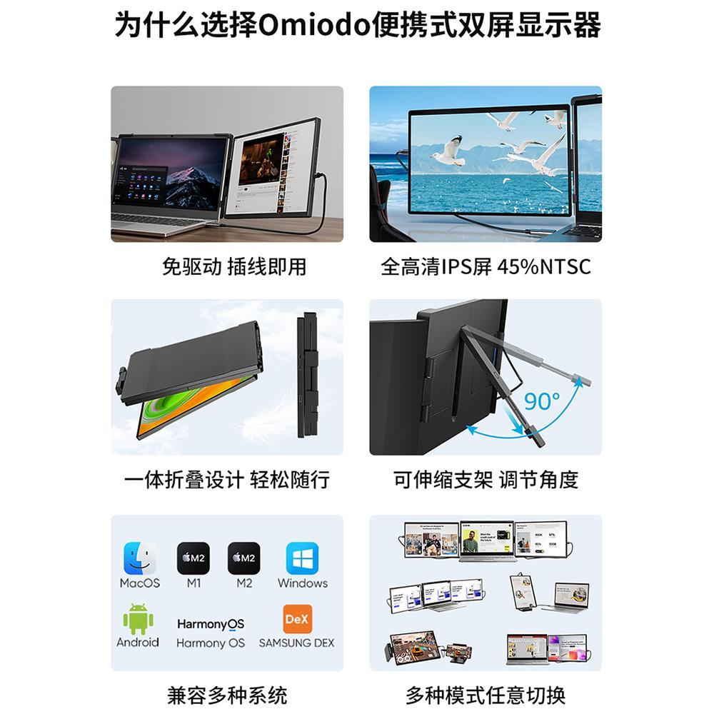 2K高清双屏笔记本扩展屏便携式显示器显示屏炒股办公副屏便携屏幕