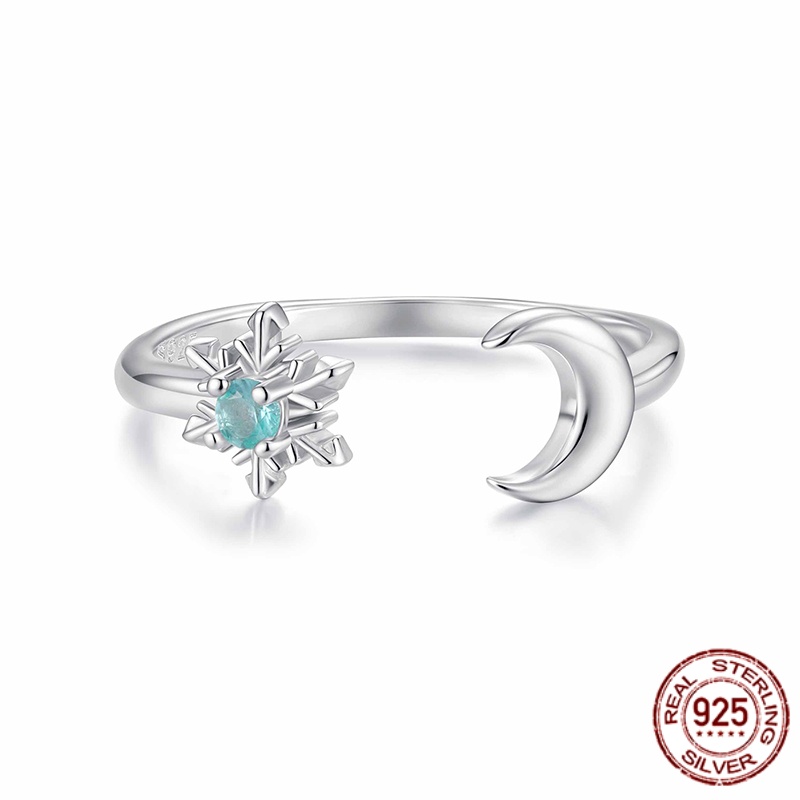 s925纯银月亮雪花开口戒