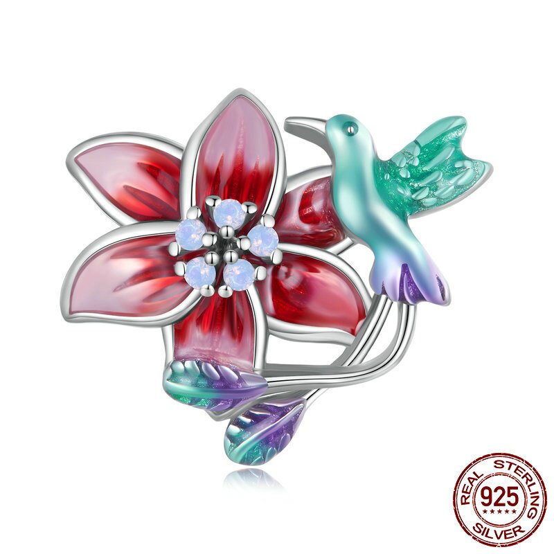 澳宝花鸟diy手链串珠 春季清新滴油花朵s925银珠子散珠
