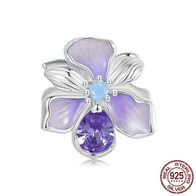 紫色鸢尾花s925纯银珠子散珠