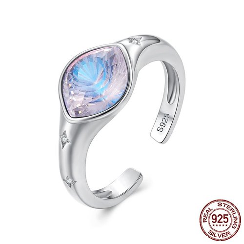 S925纯银幻彩锆石恶魔之眼开口戒