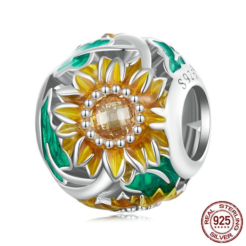 春季上新s925锆石黄色向日葵diy串珠花朵散珠饰品