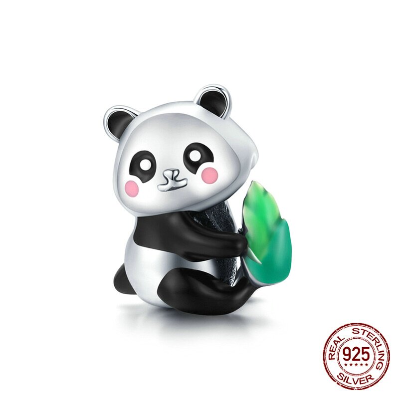 可爱熊仔动物diy珠子charm 滴油熊猫s925银串珠
