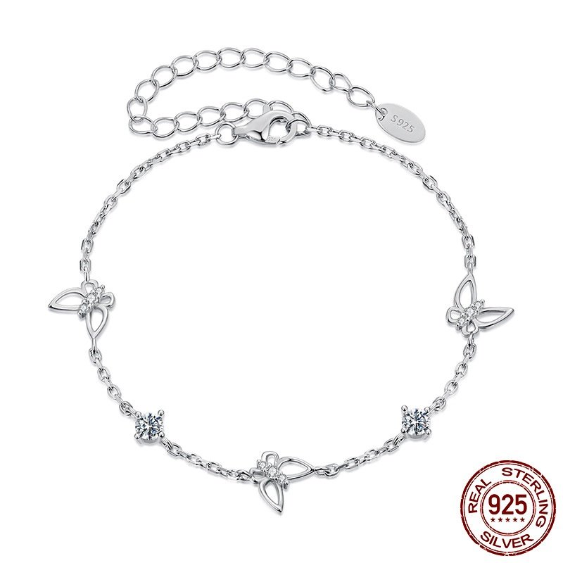 s925纯银百搭时尚蝴蝶莫桑石手链送女友闪耀手饰饰品（带证书）,饰品/流行首饰/时尚饰品新,银饰手链,淘宝优惠券,粉丝福利购,淘宝优惠卷