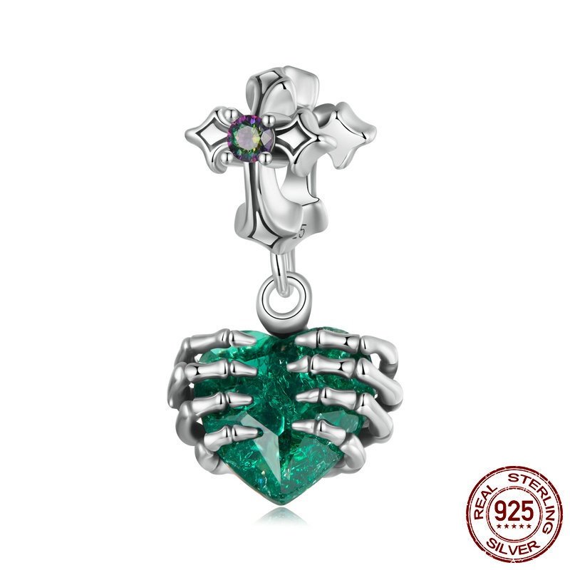 暗黑风骷髅之心diy吊坠配件 万圣节十字架s925纯银手链串珠,饰品/流行首饰/时尚饰品新,银饰吊坠,淘宝优惠券,粉丝福利购,淘宝优惠卷