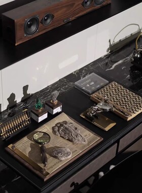 复古老钱风样板间装饰品矿石标本艺术小摆件书房书桌高端软装陈列