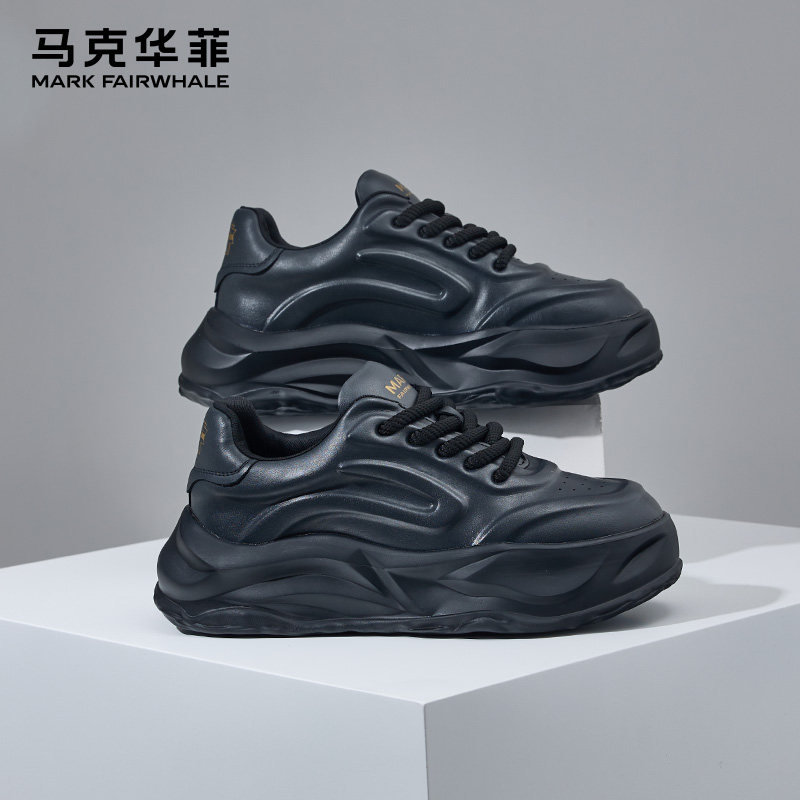 马克华菲男鞋2025秋季新款潮牌运动休闲板鞋男黑色厚底增高老爹鞋,流行男鞋,时尚休闲鞋,淘宝优惠券,粉丝福利购,淘宝优惠卷