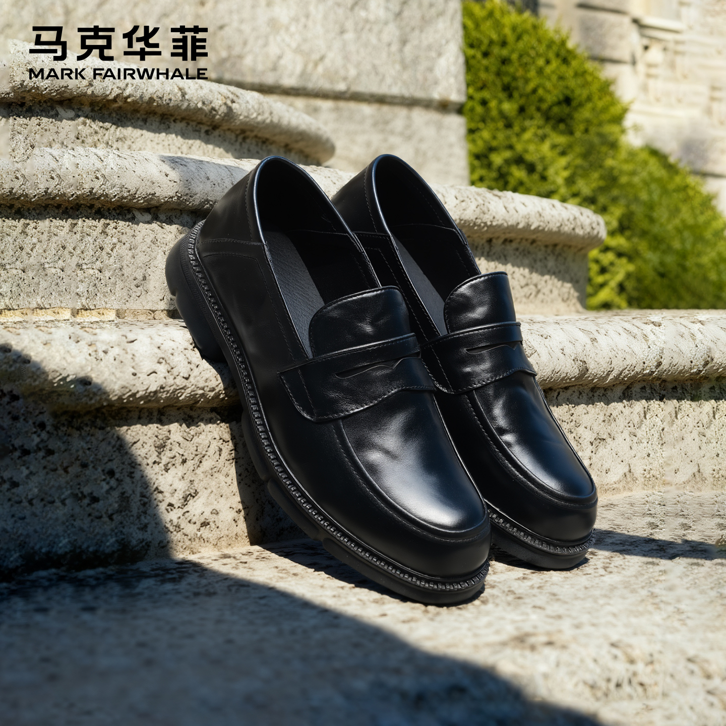 马克华菲旗舰黑色商务皮鞋休闲鞋