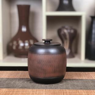 建水紫陶茶叶罐陶瓷纯手工醒茶罐非紫砂存茶罐密封家用普洱小饼装