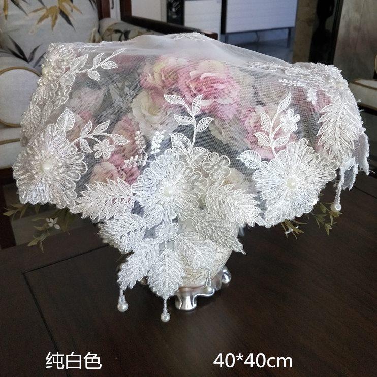 定制款欧式蕾丝手工钉珠桌布茶盘茶具微波炉床头柜梳妆台多用盖巾