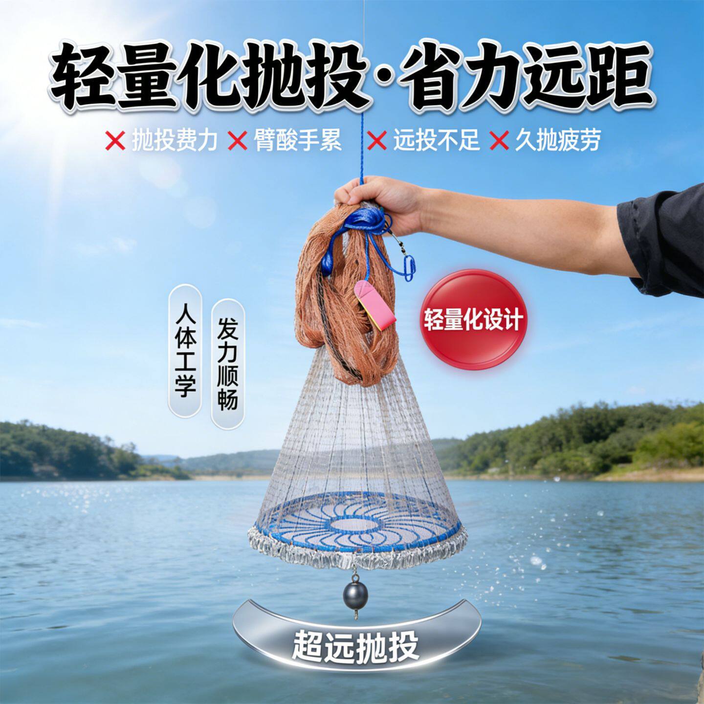 耐用防护大飞盘手抛撒网网丝匀称组合加重底链河湖通用捕捞
