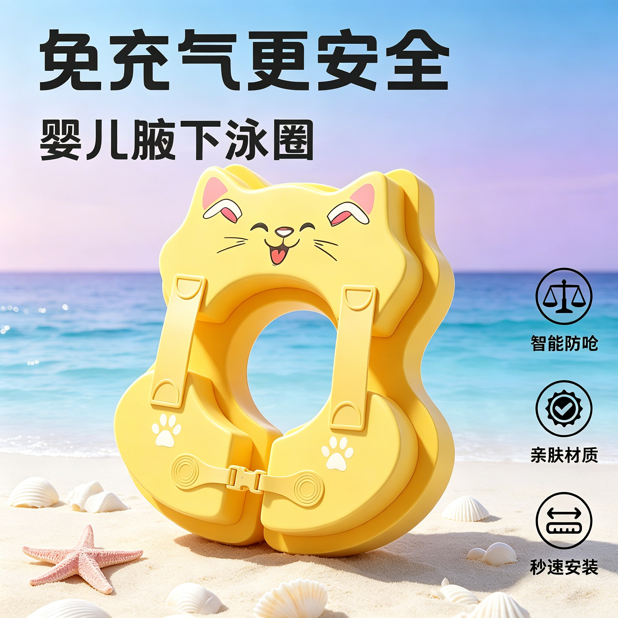 婴儿游泳圈腋下防侧翻新生趴圈