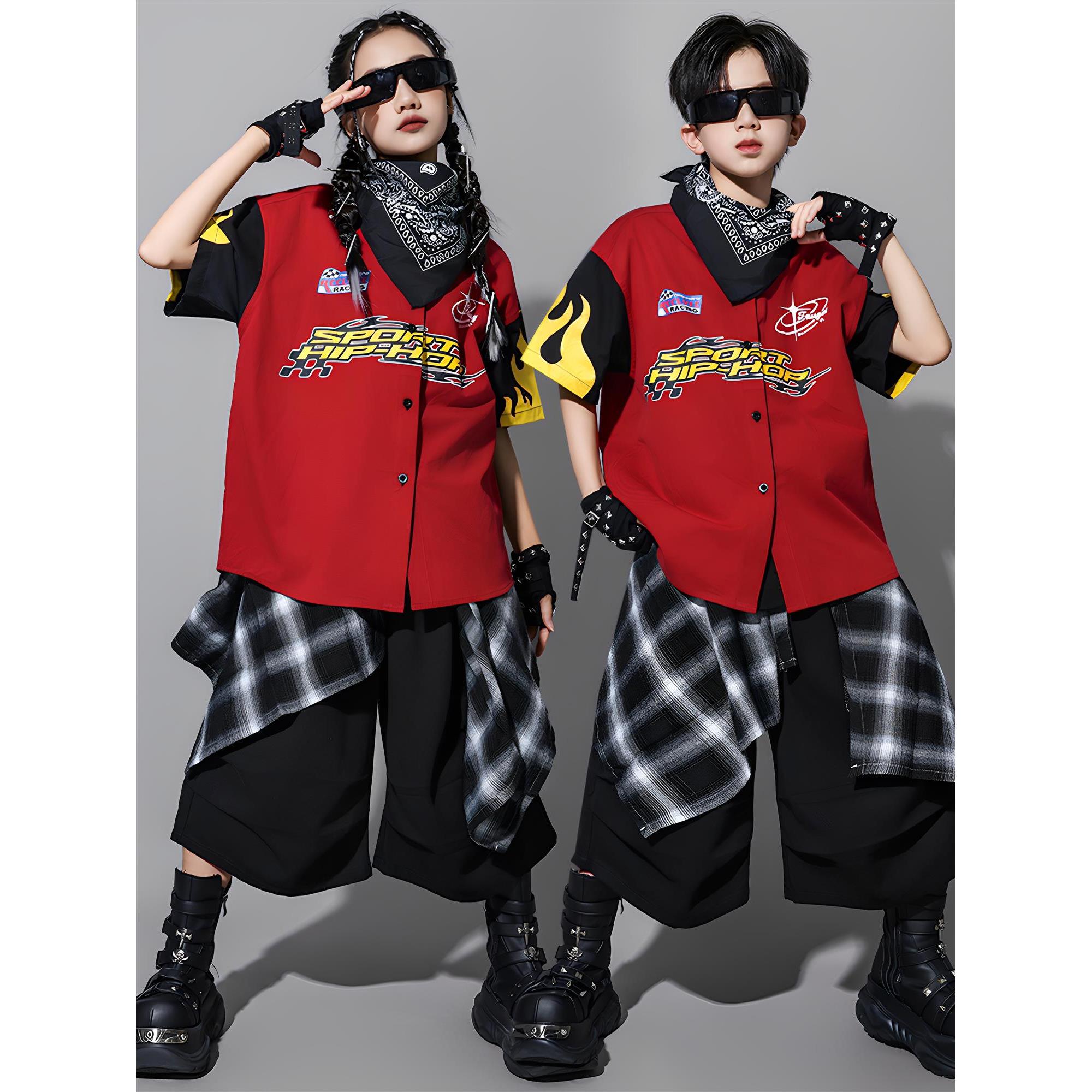 儿童街舞潮服套装男童嘻哈宽松演出服外套女童舞蹈走秀表演服