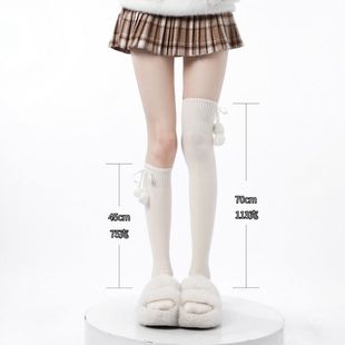 日系jk保暖羊毛过膝袜甜美纯欲毛球长筒袜可爱百搭高筒袜子秋冬款