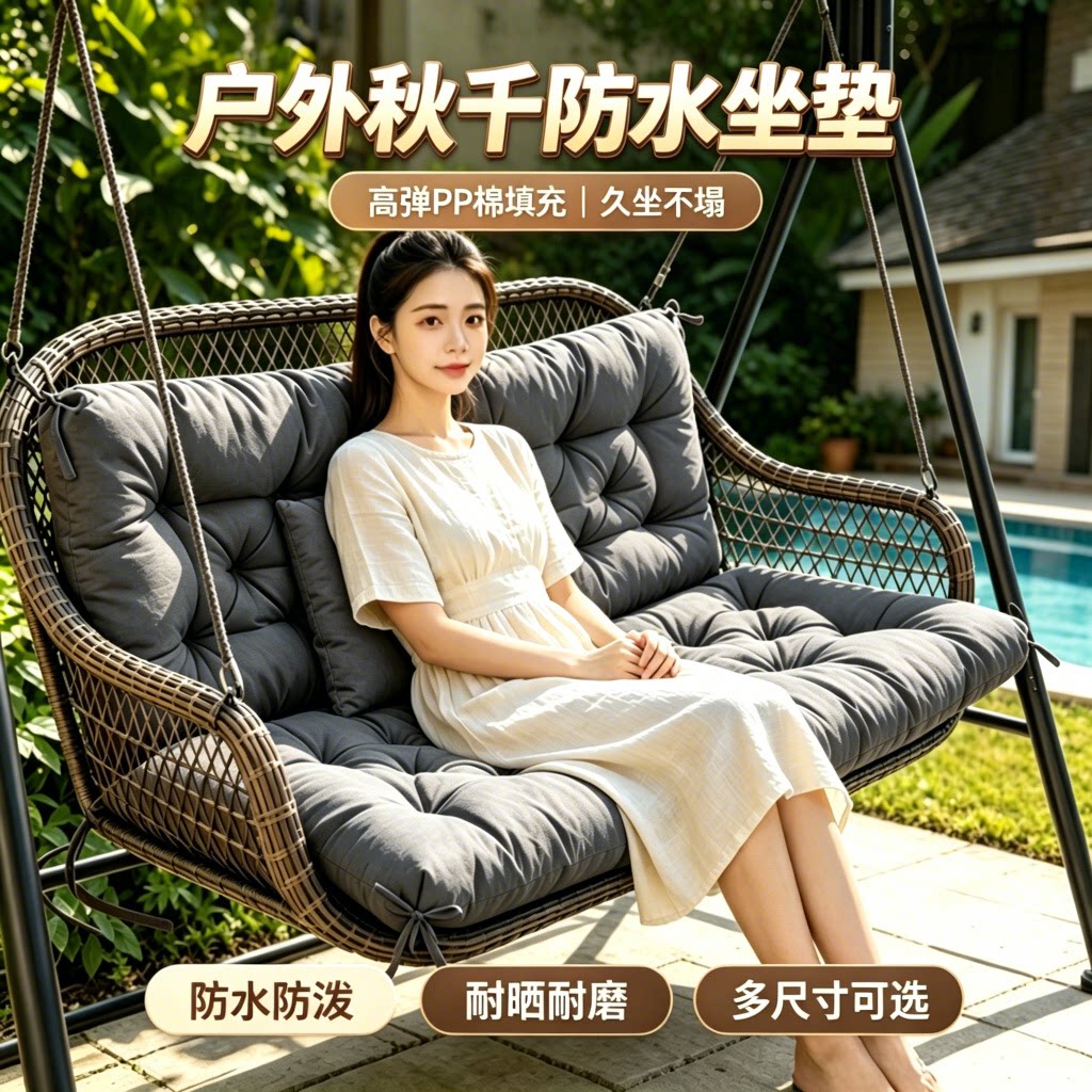 防水户外秋千坐垫庭院吊椅坐垫加厚秋千吊蓝垫室内摇椅垫