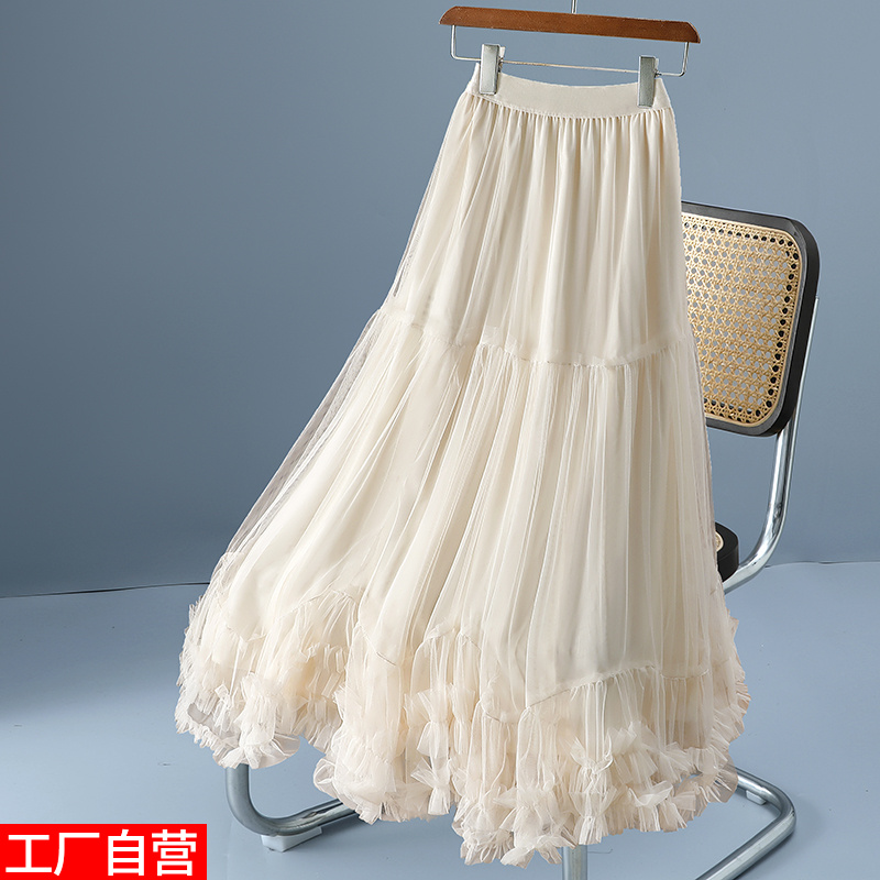 超大摆设计感网纱半身裙甜美木耳