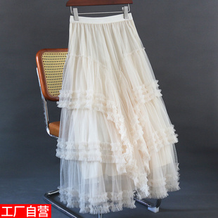 半身裙多层次拼接网纱蛋糕裙高腰显瘦设计感时髦纱裙仙女长裙百搭