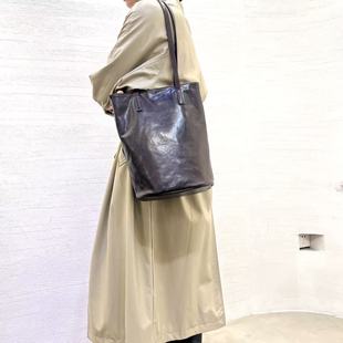 小众设计头层植鞣牛皮单肩水桶包赵露思董洁同款复古腋下包托特包